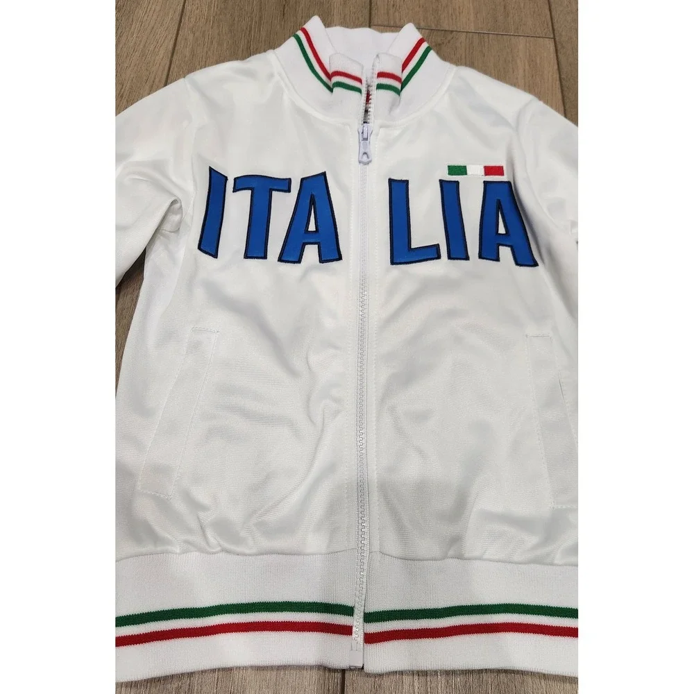 Italia Kids Soccer‎ Futbol Track Jacket White Zip Up Embroidered Italy Size 5/6